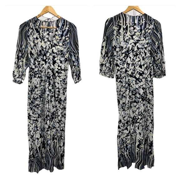 DOROTHY SCHUMACHER Blooming Love Midi Dress Silk Floral Blue White Small NWT - Picture 6 of 16